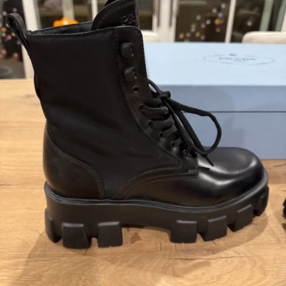 NEW Prada Black Monolith Leather Boots W/ Re-Nylon Pouch Size 39EU - Picture 5 of 6